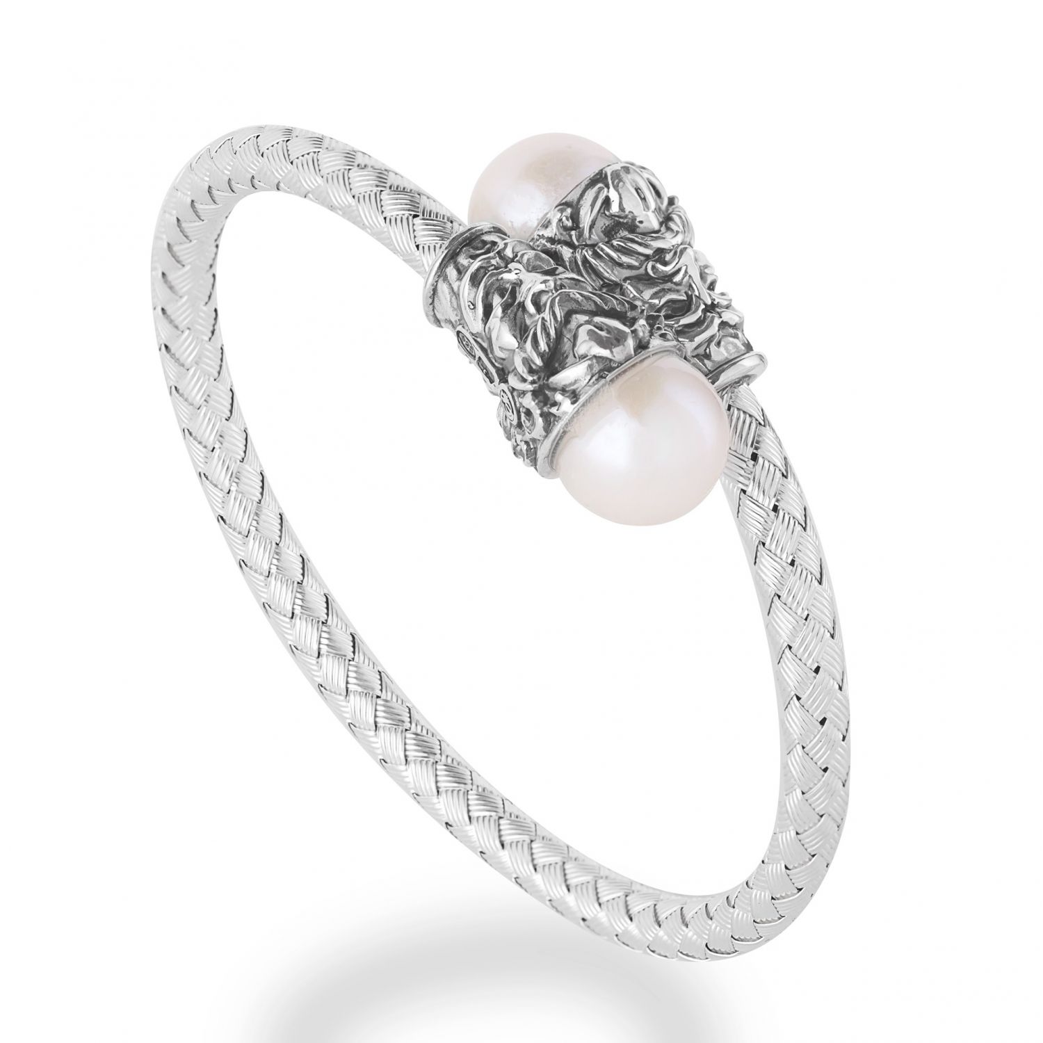 Bracciale rigido contrarié con Perle e Maschere