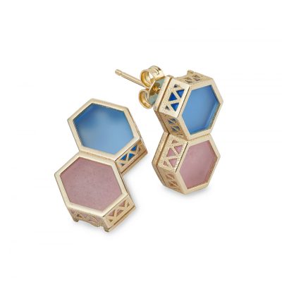 Orecchini in Oro con due Pietre colorate