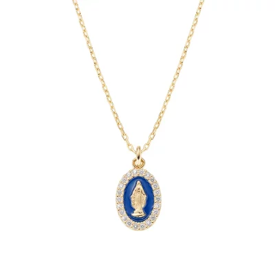 Collana Mini Medaglia Miracolosa Smaltata Blu