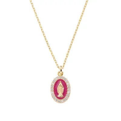 Collana Mini Medaglia Miracolosa Smaltata Bordeaux